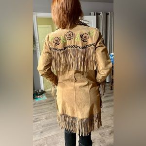 Women Western Cowboy Cowgirl Native American Suede Leather Jacket With Fringe